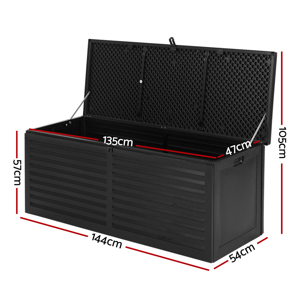 Gardeon Outdoor Storage Box 390L Container Lockable Garden Bench Shed Tools Toy All Black-Outdoor Storage Boxes-PEROZ Accessories