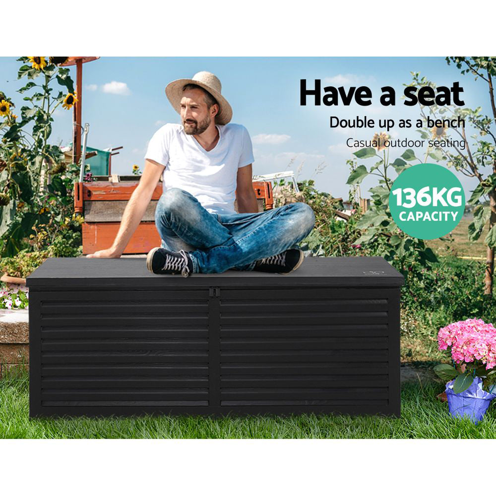 Gardeon Outdoor Storage Box 390L Container Lockable Garden Bench Shed Tools Toy All Black-Outdoor Storage Boxes-PEROZ Accessories