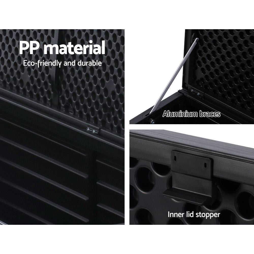 Gardeon Outdoor Storage Box 390L Container Lockable Garden Bench Shed Tools Toy All Black-Outdoor Storage Boxes-PEROZ Accessories