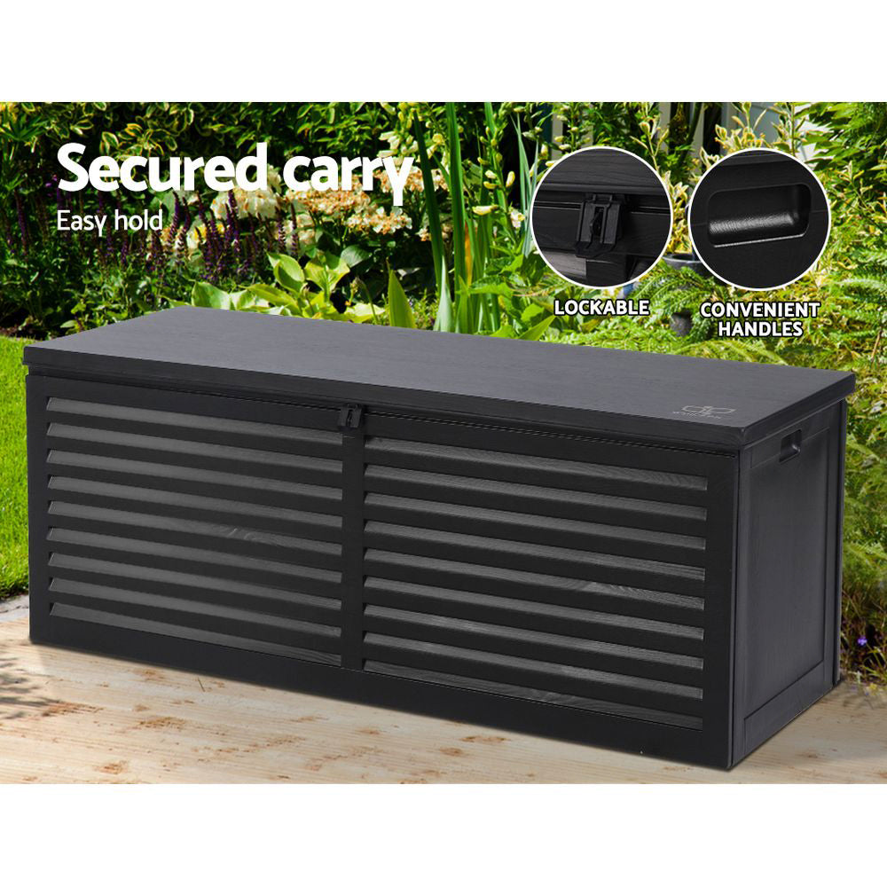 Gardeon Outdoor Storage Box 390L Container Lockable Garden Bench Shed Tools Toy All Black-Outdoor Storage Boxes-PEROZ Accessories