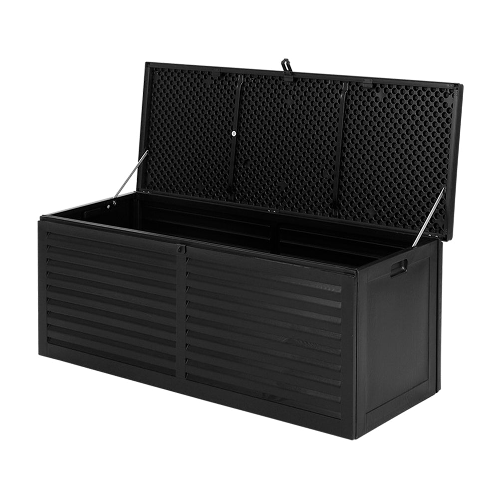 Gardeon Outdoor Storage Box 390L Container Lockable Garden Bench Shed Tools Toy All Black-Outdoor Storage Boxes-PEROZ Accessories