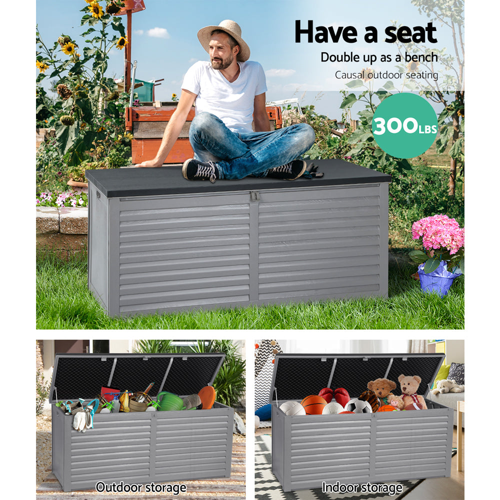 Gardeon Outdoor Storage Box 490L Container Lockable Garden Bench Tools Toy Shed Black-Outdoor Storage Boxes-PEROZ Accessories