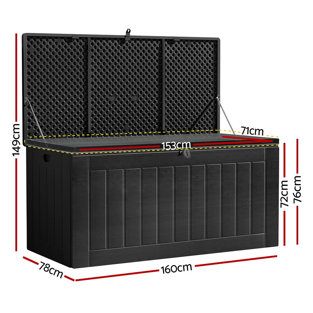 Gardeon Outdoor Storage Box 830L Container Lockable Bench Tool Shed All Black-Home & Garden > Storage-PEROZ Accessories