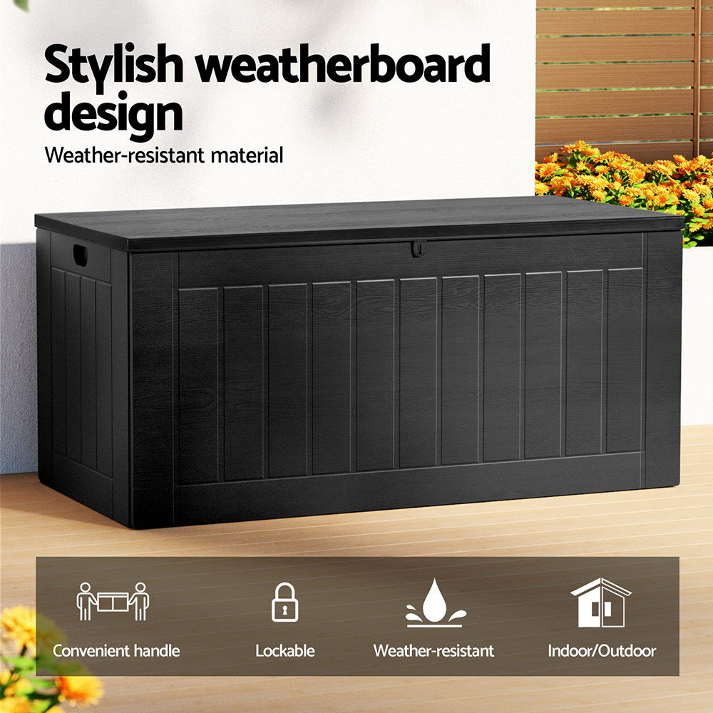 Gardeon Outdoor Storage Box 830L Container Lockable Bench Tool Shed All Black-Home & Garden > Storage-PEROZ Accessories