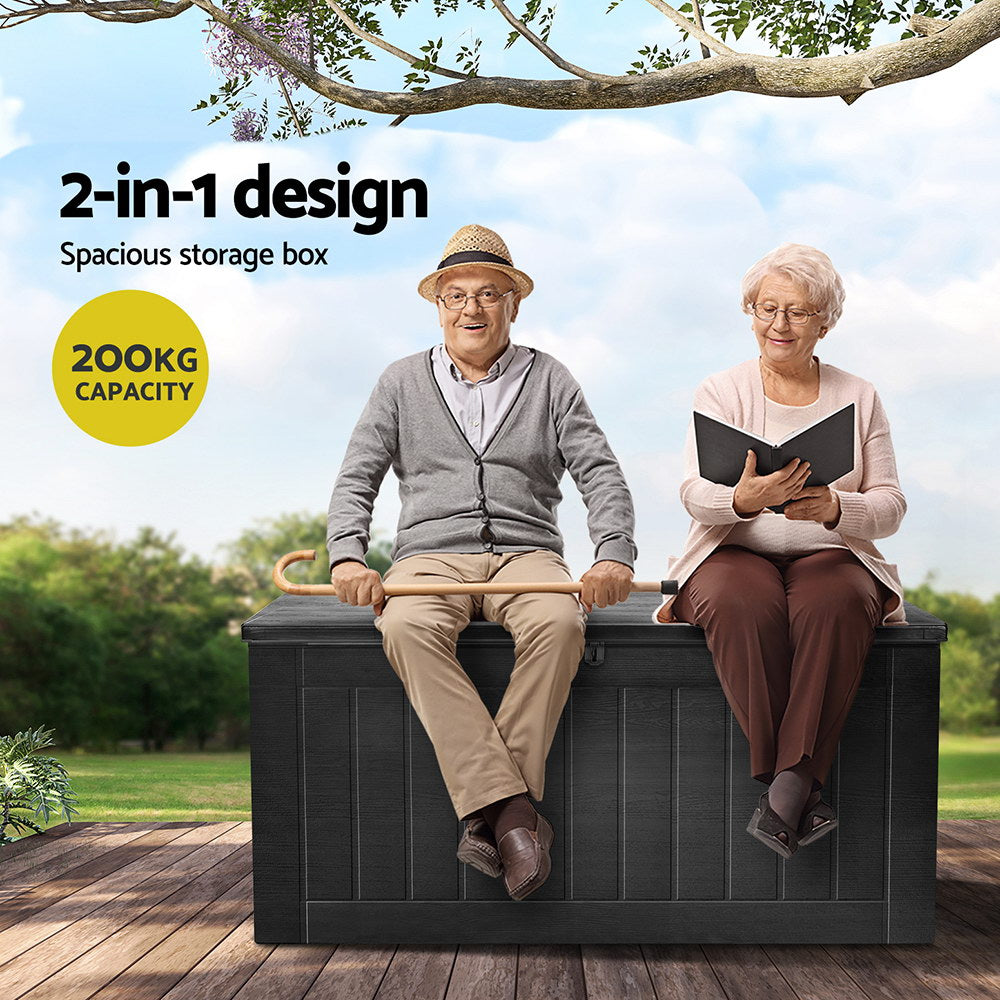 Gardeon Outdoor Storage Box 830L Container Lockable Bench Tool Shed All Black-Home & Garden > Storage-PEROZ Accessories