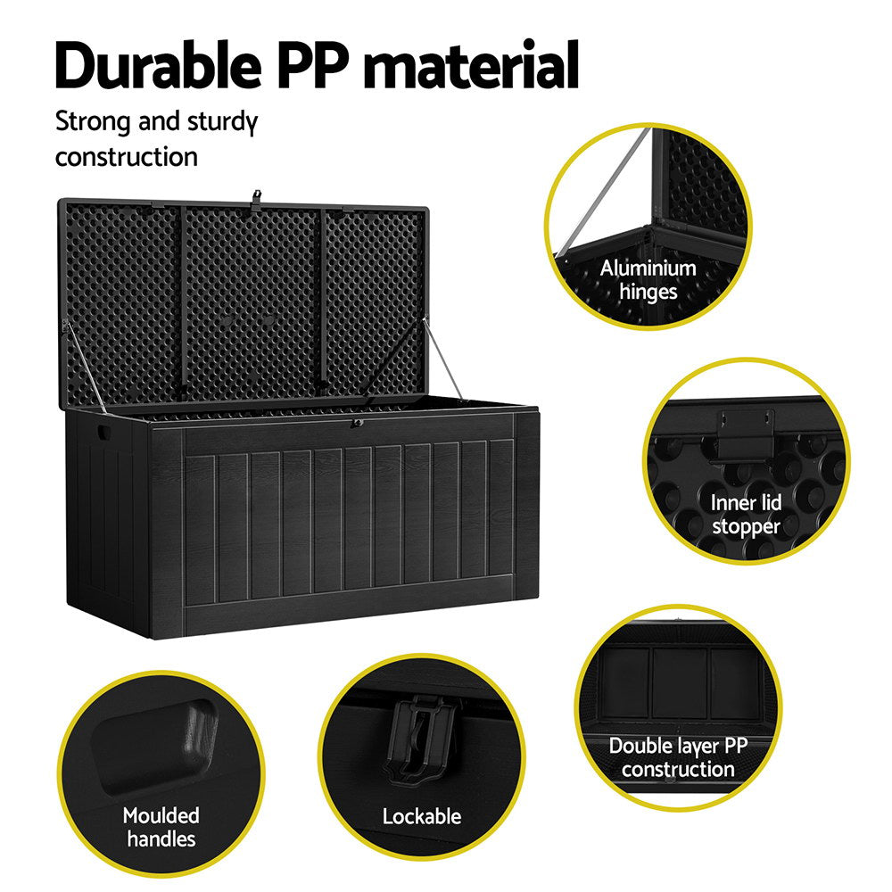 Gardeon Outdoor Storage Box 830L Container Lockable Bench Tool Shed All Black-Home & Garden > Storage-PEROZ Accessories