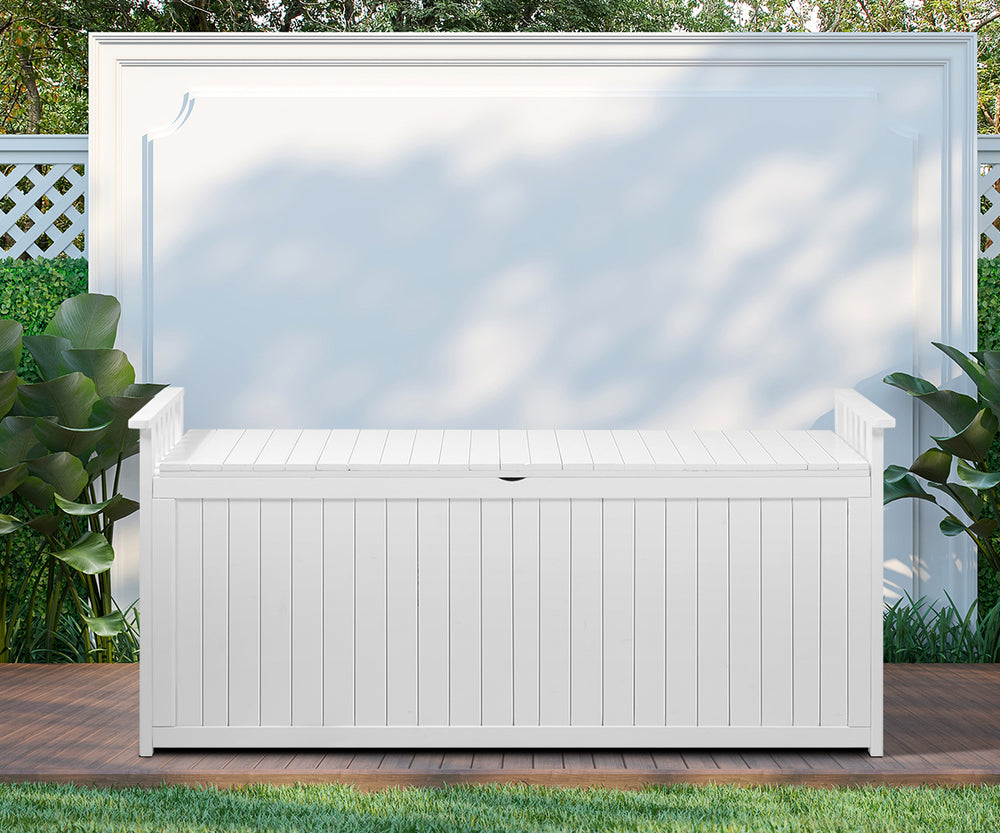 Livsip Outdoor Storage Box Garden Bench Wooden 500L White-Outdoor Storage Boxes-PEROZ Accessories