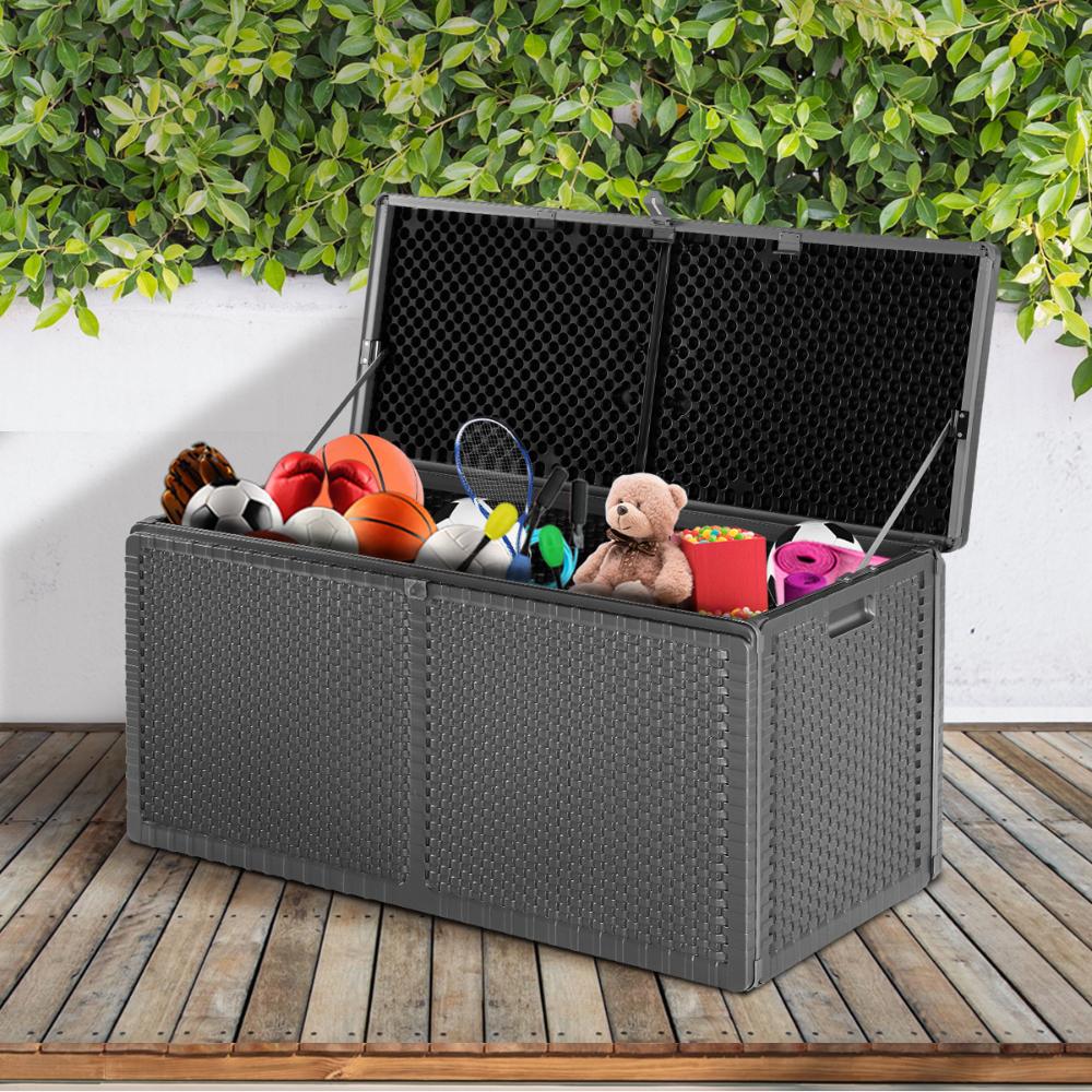 Livsip Outdoor Storage Box Bench 310L Black&Grey-Outdoor Storage Boxes-PEROZ Accessories