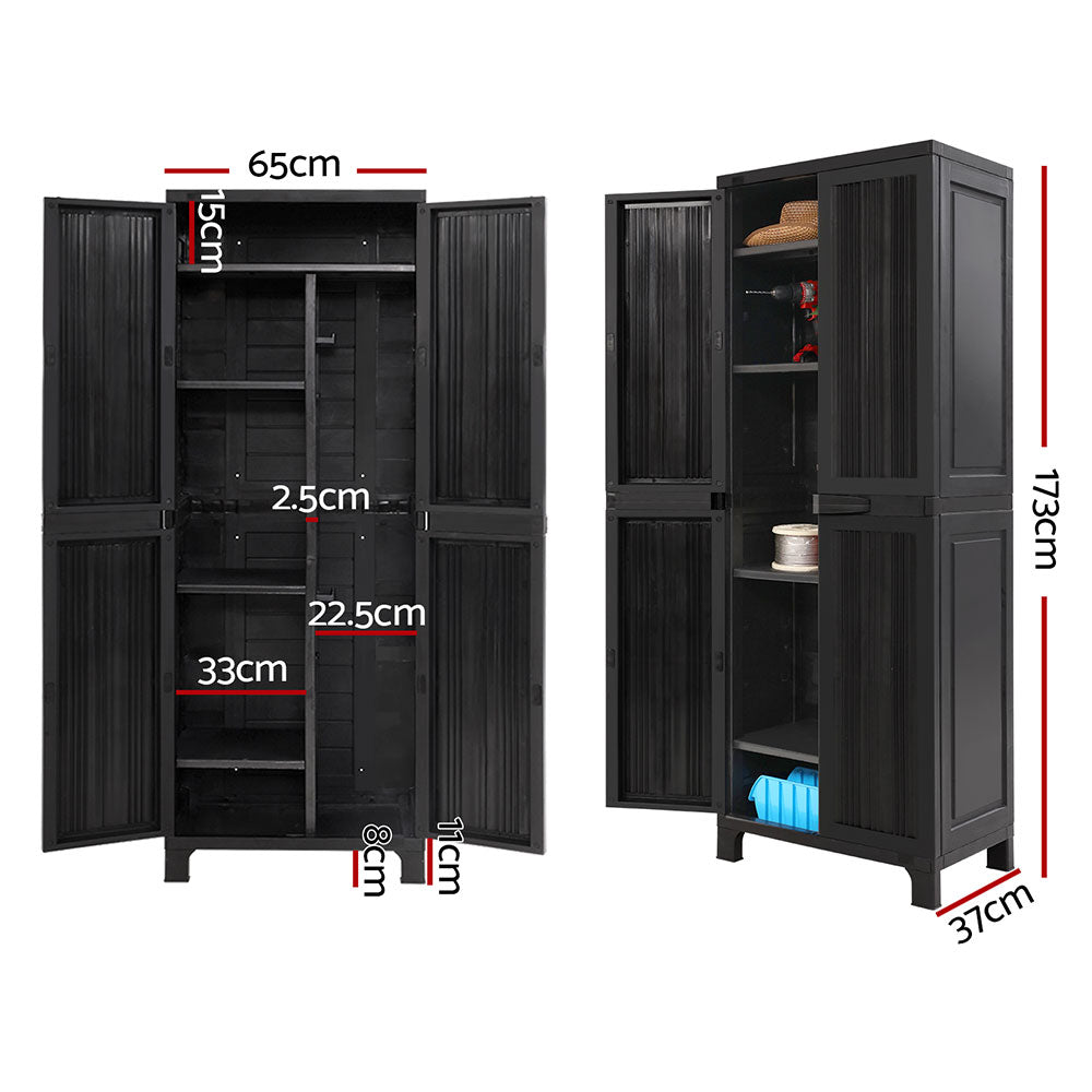 Gardeon Outdoor Storage Cabinet Box 173cm Lockable Cupboard Sheds Garage Adjustable Black-Outdoor Storage Cabinets-PEROZ Accessories
