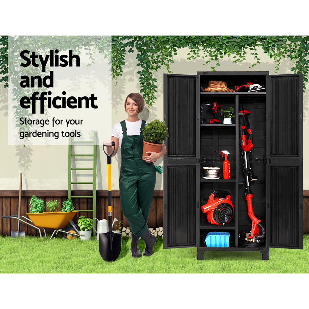 Gardeon Outdoor Storage Cabinet Box 173cm Lockable Cupboard Sheds Garage Adjustable Black-Outdoor Storage Cabinets-PEROZ Accessories