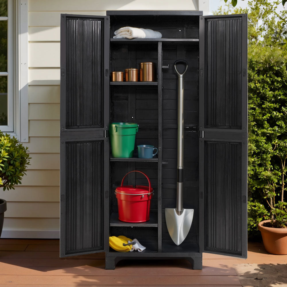 Gardeon Outdoor Storage Cabinet Box 173cm Lockable Cupboard Sheds Garage Adjustable Black-Outdoor Storage Cabinets-PEROZ Accessories