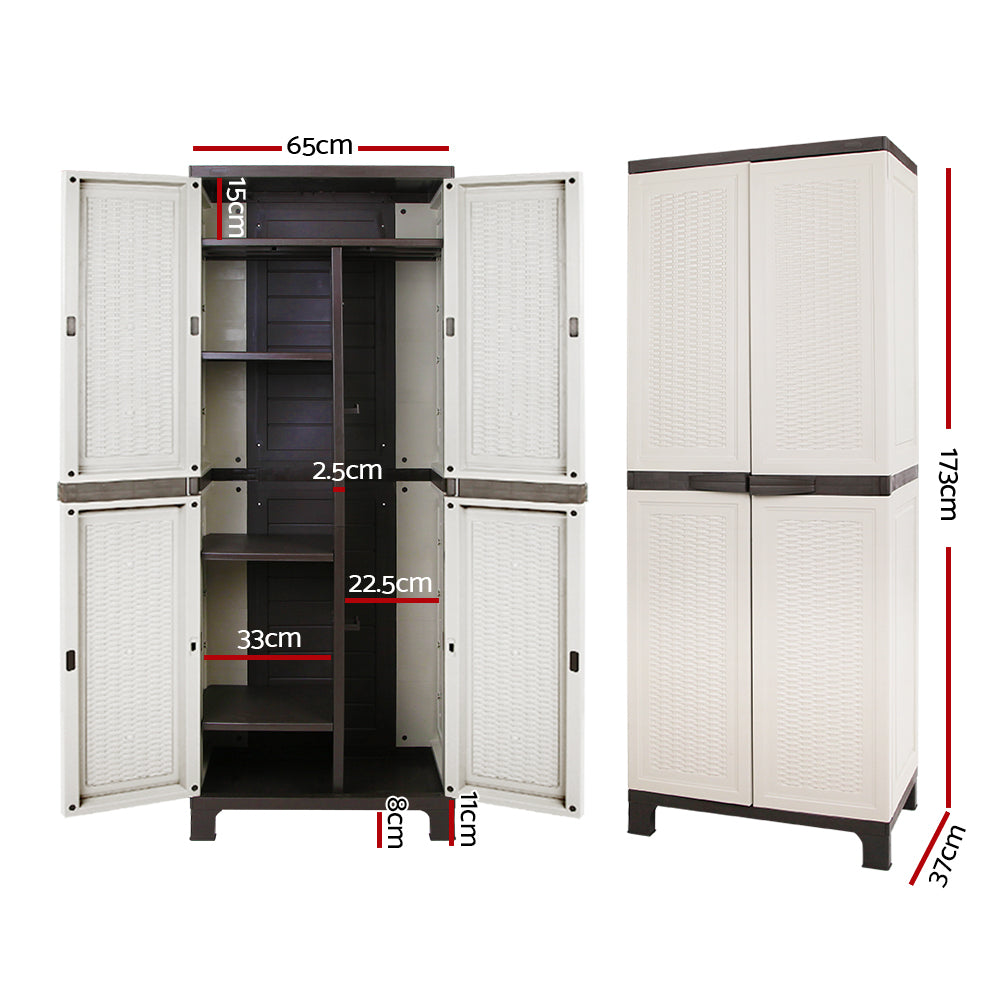 Gardeon Outdoor Storage Cabinet Box 173cm Lockable Cupboard Sheds Adjustable Rattan Beige-Outdoor Storage Cabinets-PEROZ Accessories