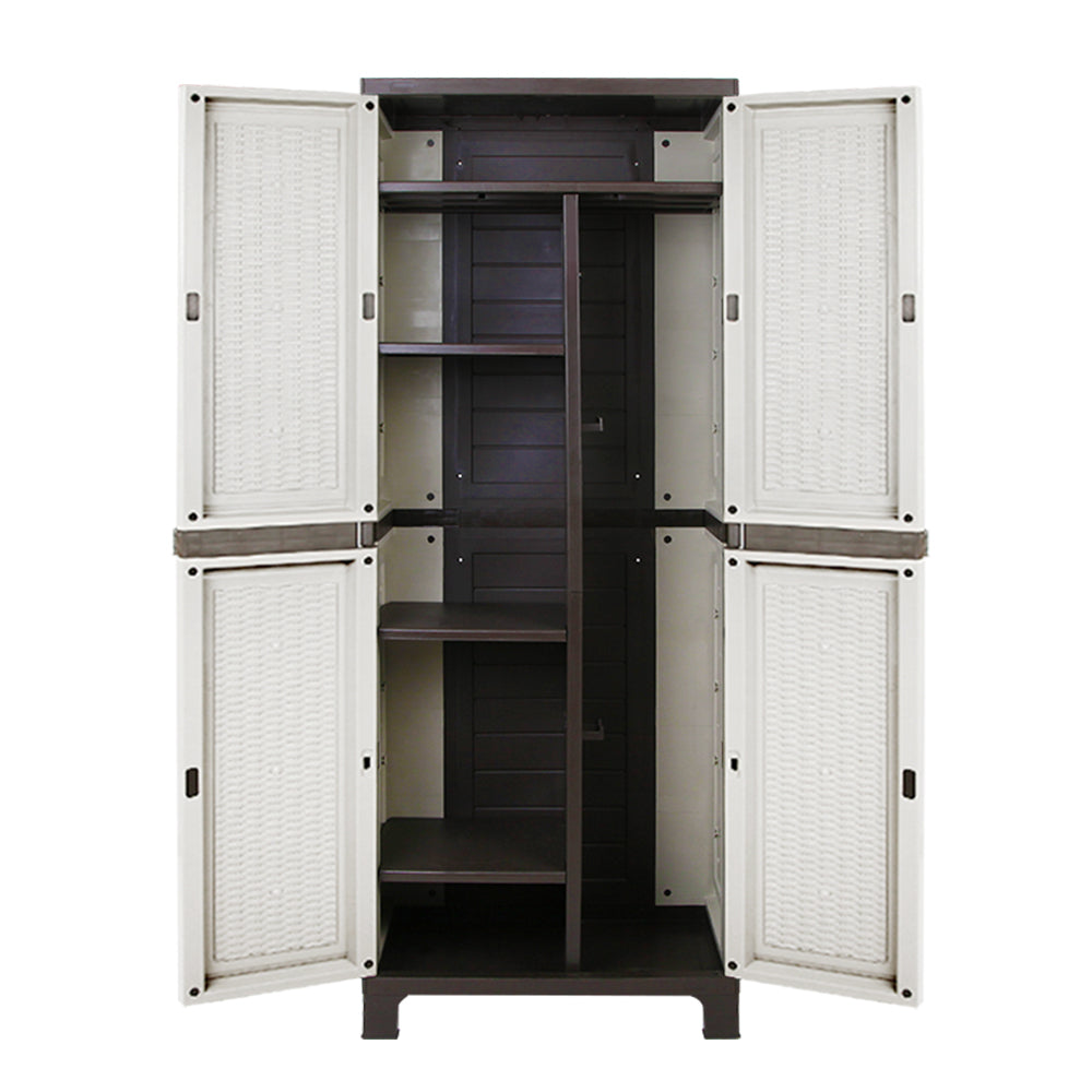 Gardeon Outdoor Storage Cabinet Box 173cm Lockable Cupboard Sheds Adjustable Rattan Beige-Outdoor Storage Cabinets-PEROZ Accessories