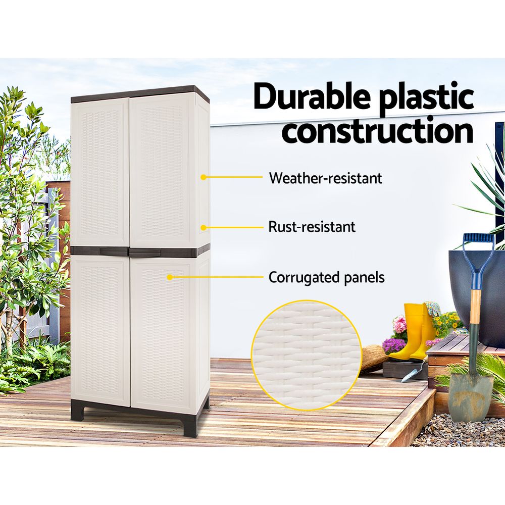 Gardeon Outdoor Storage Cabinet Box 173cm Lockable Cupboard Sheds Adjustable Rattan Beige-Outdoor Storage Cabinets-PEROZ Accessories