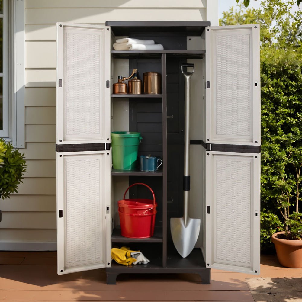 Gardeon Outdoor Storage Cabinet Box 173cm Lockable Cupboard Sheds Adjustable Rattan Beige-Outdoor Storage Cabinets-PEROZ Accessories