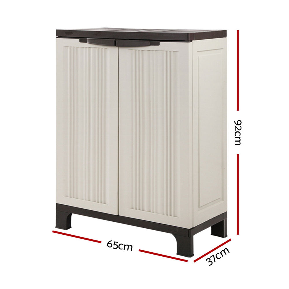 Gardeon Outdoor Storage Cabinet Box 92cm Lockable Cupboard Sheds Garage Adjustable Beige-Outdoor Storage Cabinets-PEROZ Accessories