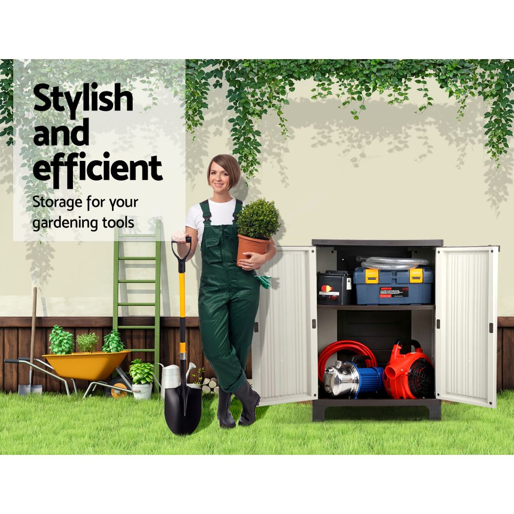 Gardeon Outdoor Storage Cabinet Box 92cm Lockable Cupboard Sheds Garage Adjustable Beige-Outdoor Storage Cabinets-PEROZ Accessories