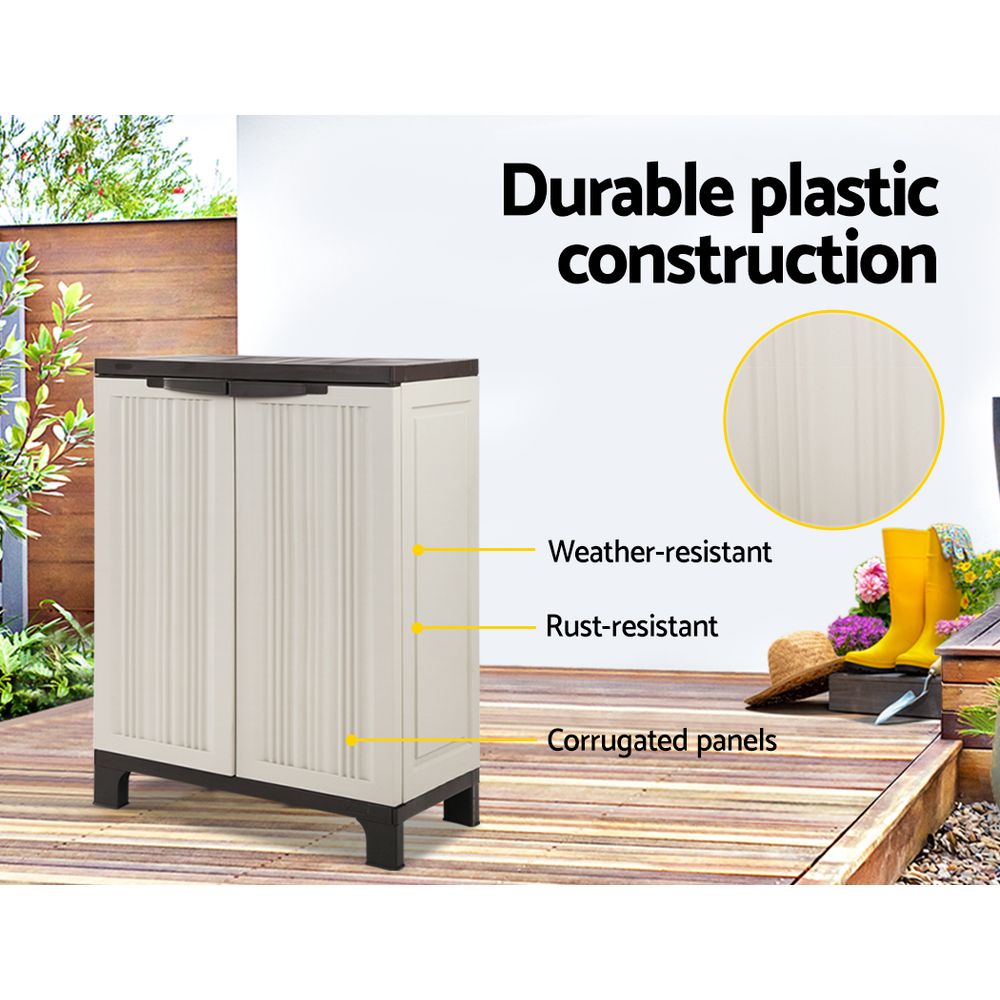 Gardeon Outdoor Storage Cabinet Box 92cm Lockable Cupboard Sheds Garage Adjustable Beige-Outdoor Storage Cabinets-PEROZ Accessories