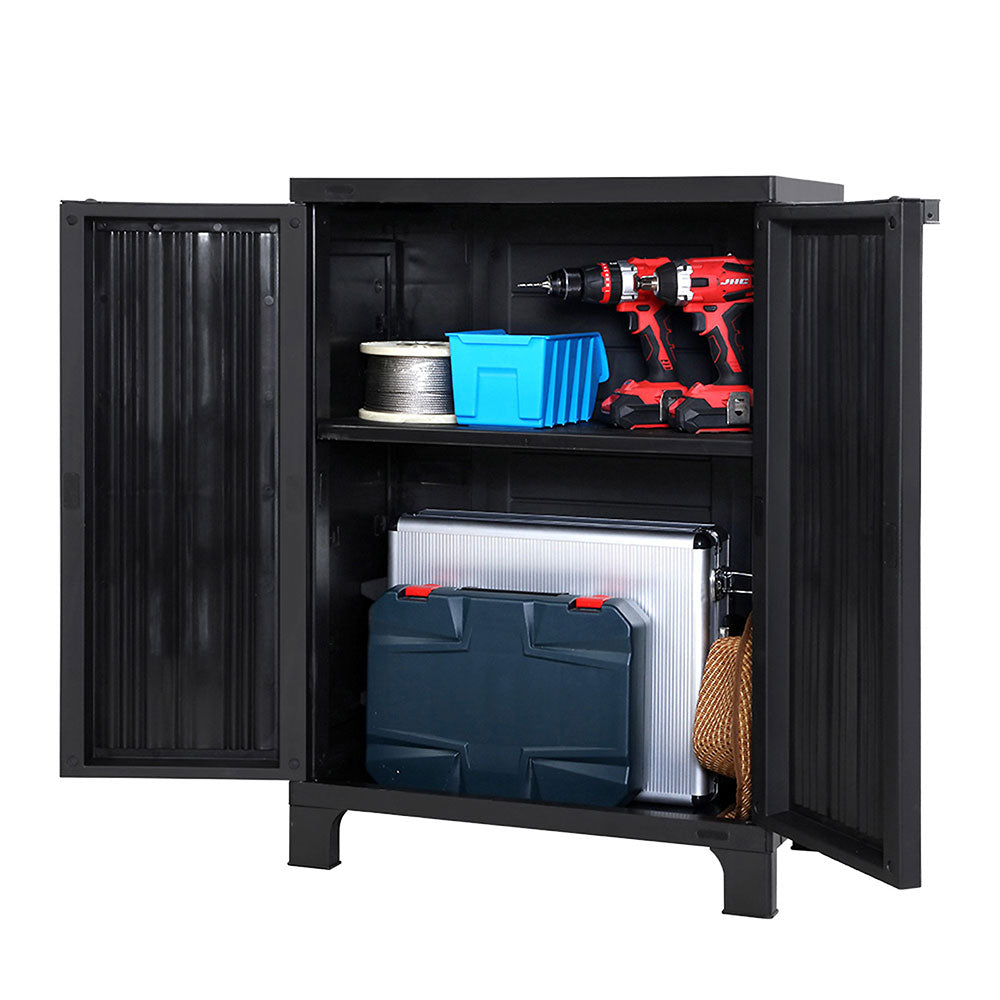 Gardeon Outdoor Storage Cabinet Box 92cm Lockable Cupboard Sheds Garage Adjustable Black-Outdoor Storage Cabinets-PEROZ Accessories