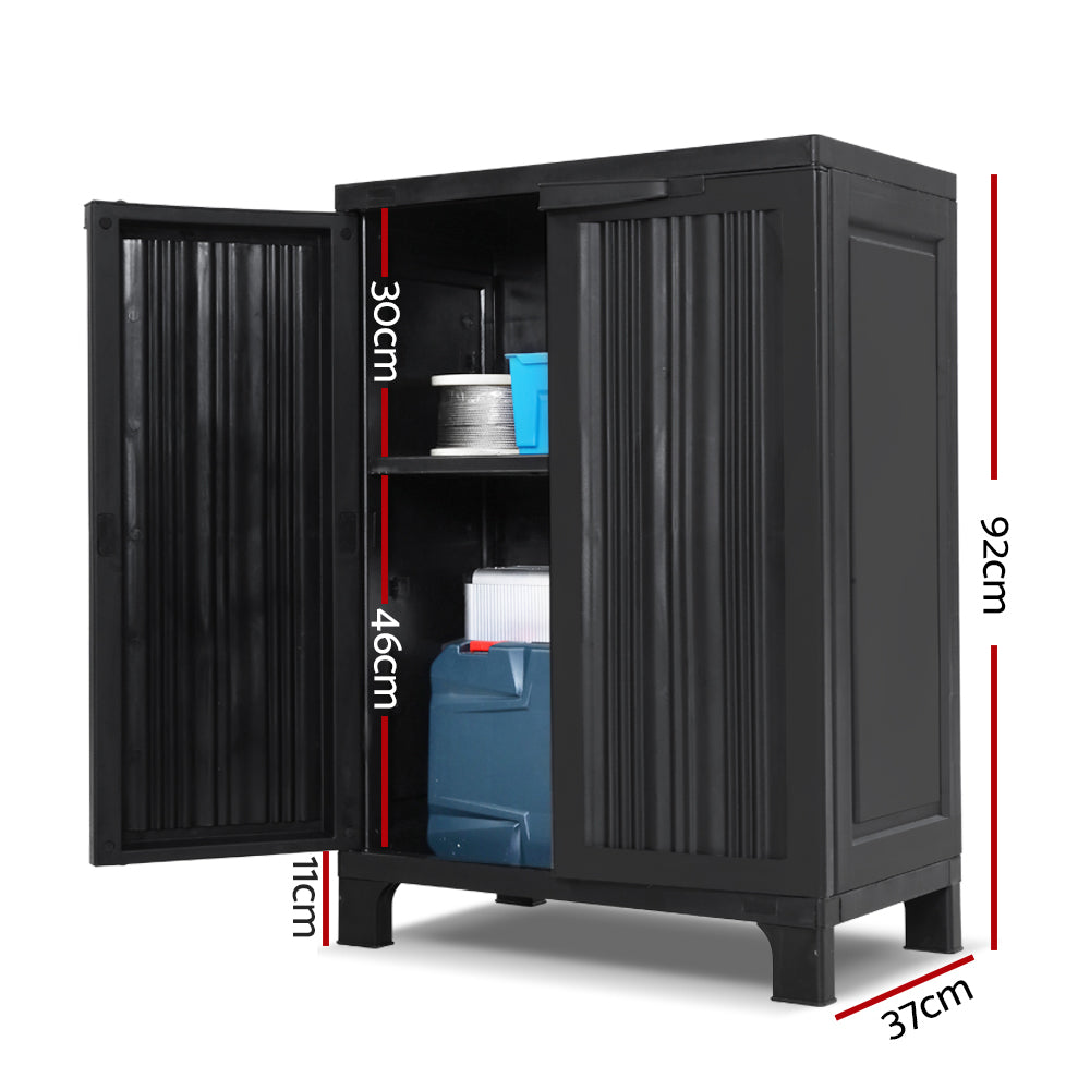 Gardeon Outdoor Storage Cabinet Box 92cm Lockable Cupboard Sheds Garage Adjustable Black-Outdoor Storage Cabinets-PEROZ Accessories