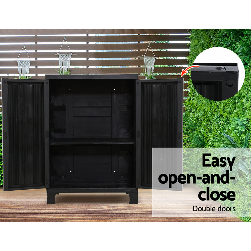 Gardeon Outdoor Storage Cabinet Box 92cm Lockable Cupboard Sheds Garage Adjustable Black-Outdoor Storage Cabinets-PEROZ Accessories