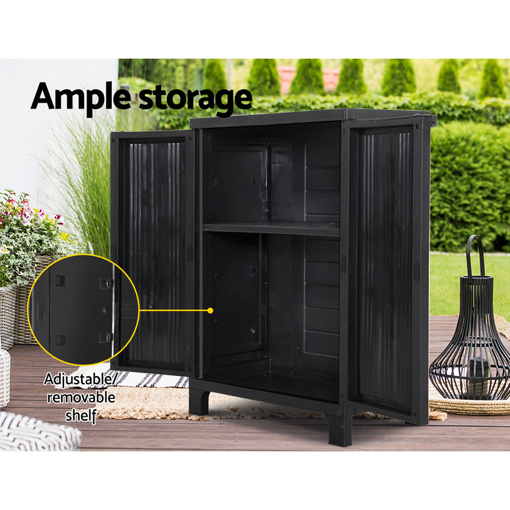 Gardeon Outdoor Storage Cabinet Box 92cm Lockable Cupboard Sheds Garage Adjustable Black-Outdoor Storage Cabinets-PEROZ Accessories