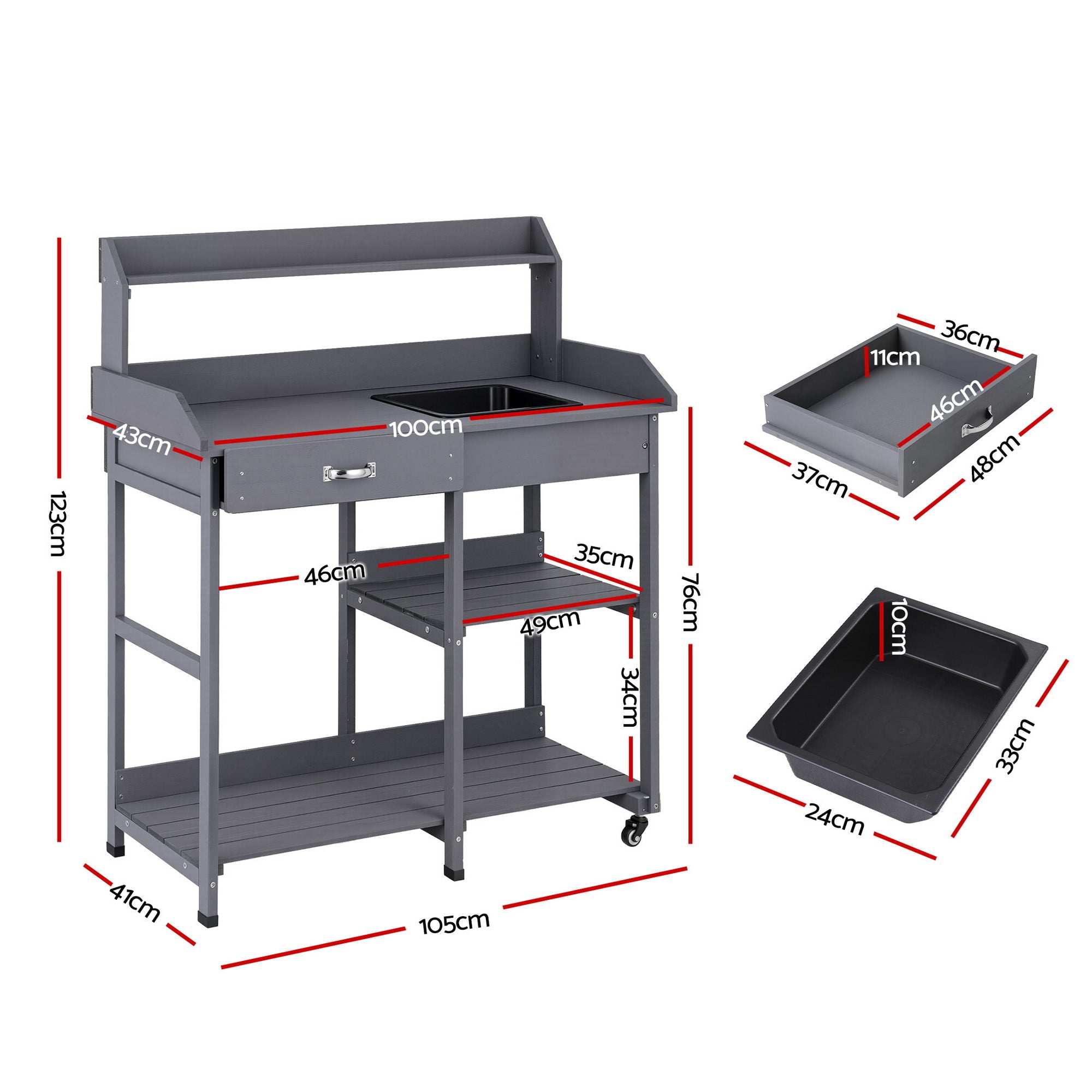 Gardeon Outdoor Potting Bench Table Storage Cabinet Potters Garden Workstation Grey-Home & Garden > Storage > Storage Cabinets & Lockers-PEROZ Accessories
