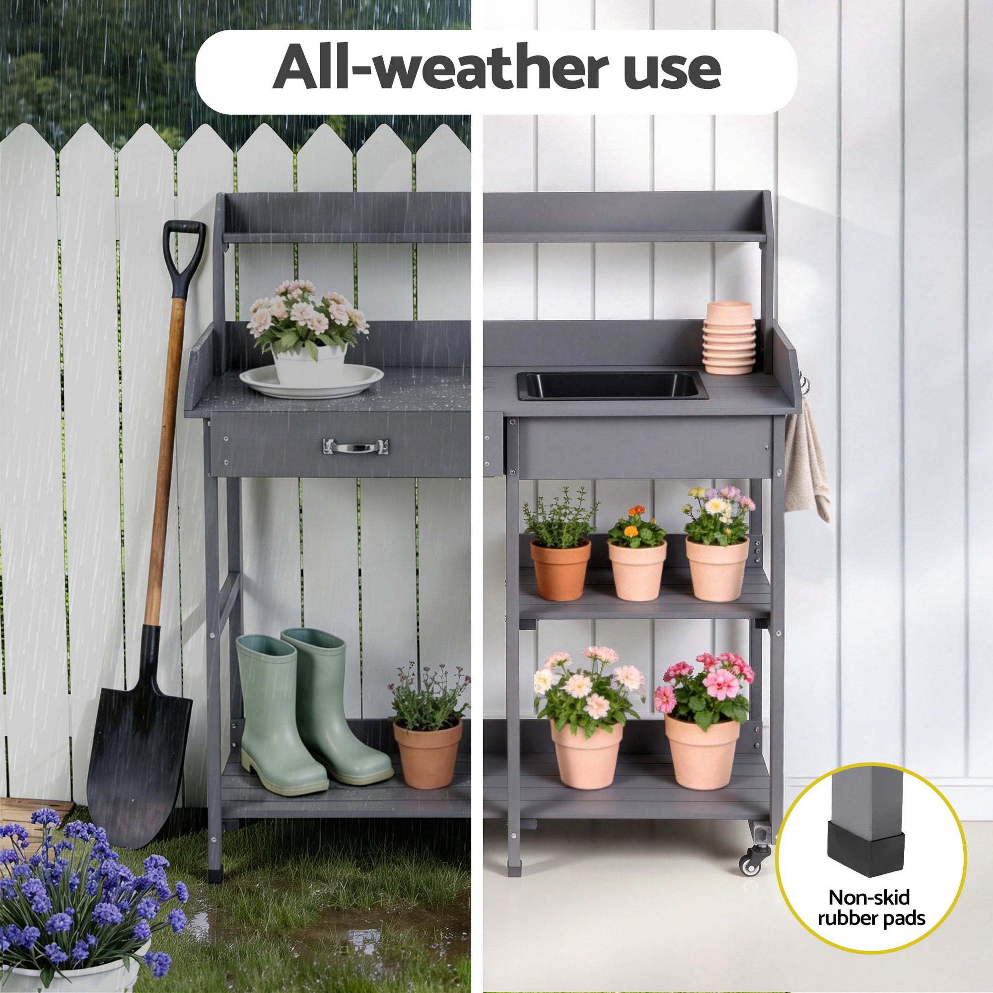 Gardeon Outdoor Potting Bench Table Storage Cabinet Potters Garden Workstation Grey-Home & Garden > Storage > Storage Cabinets & Lockers-PEROZ Accessories