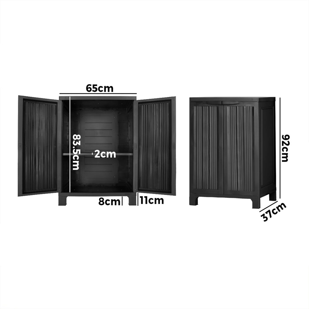 Livsip Outdoor Storage Cabinet Box Garden Garage Cupboard Adjustable Lockable Black-Outdoor Storage Cabinets-PEROZ Accessories