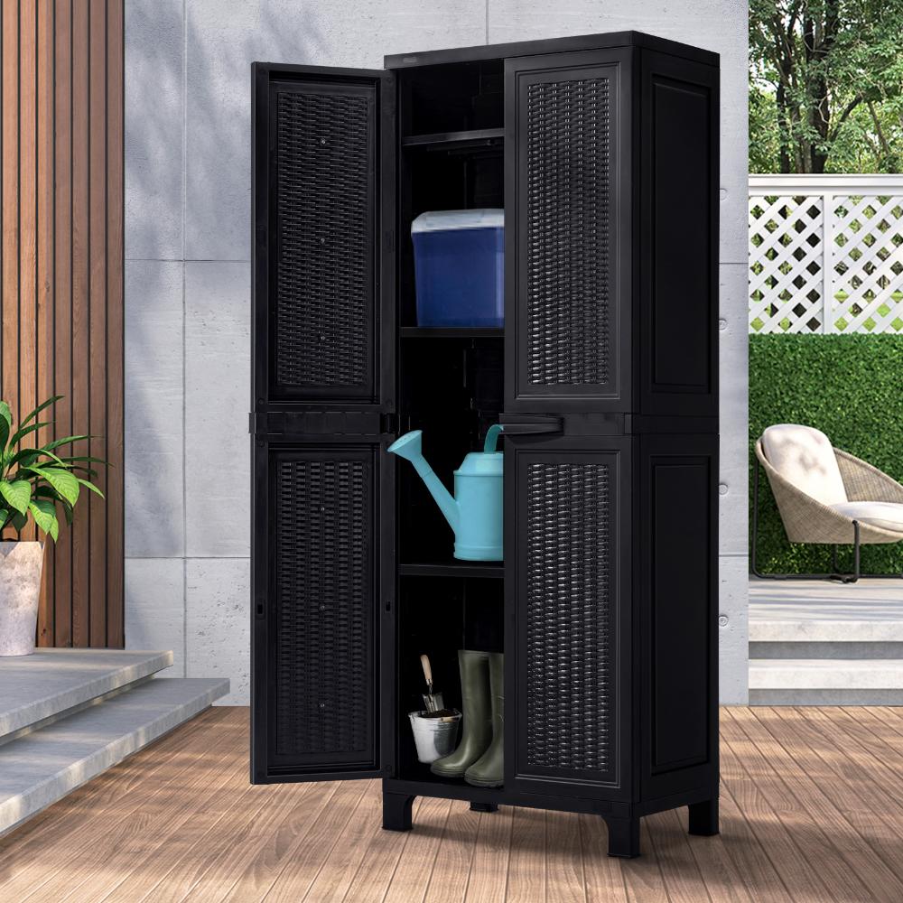 Livsip Outdoor Storage Cabinet Adjustable Tall Black-Outdoor Storage Cabinets-PEROZ Accessories