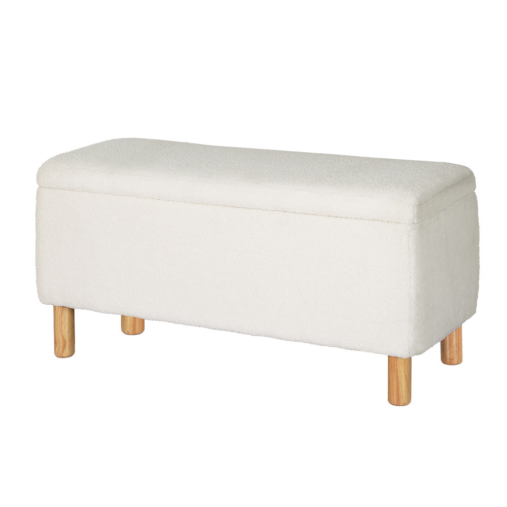 Artiss Storage Ottoman Blanket Box 99cm Teddy Fabric White-Home & Garden > Storage-PEROZ Accessories