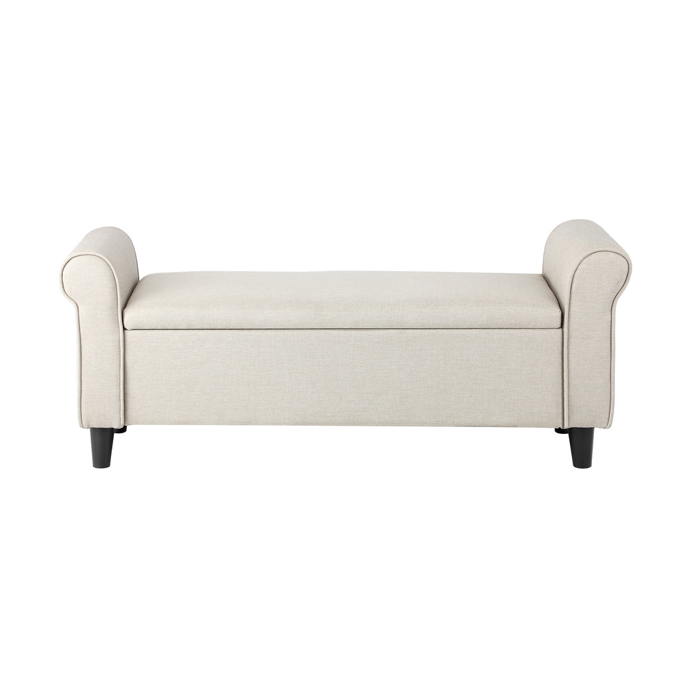 Oikiture Storage Ottoman Blanket Box Linen Fabric Arm Foot Stool Couch Large Beige-Ottomans-PEROZ Accessories