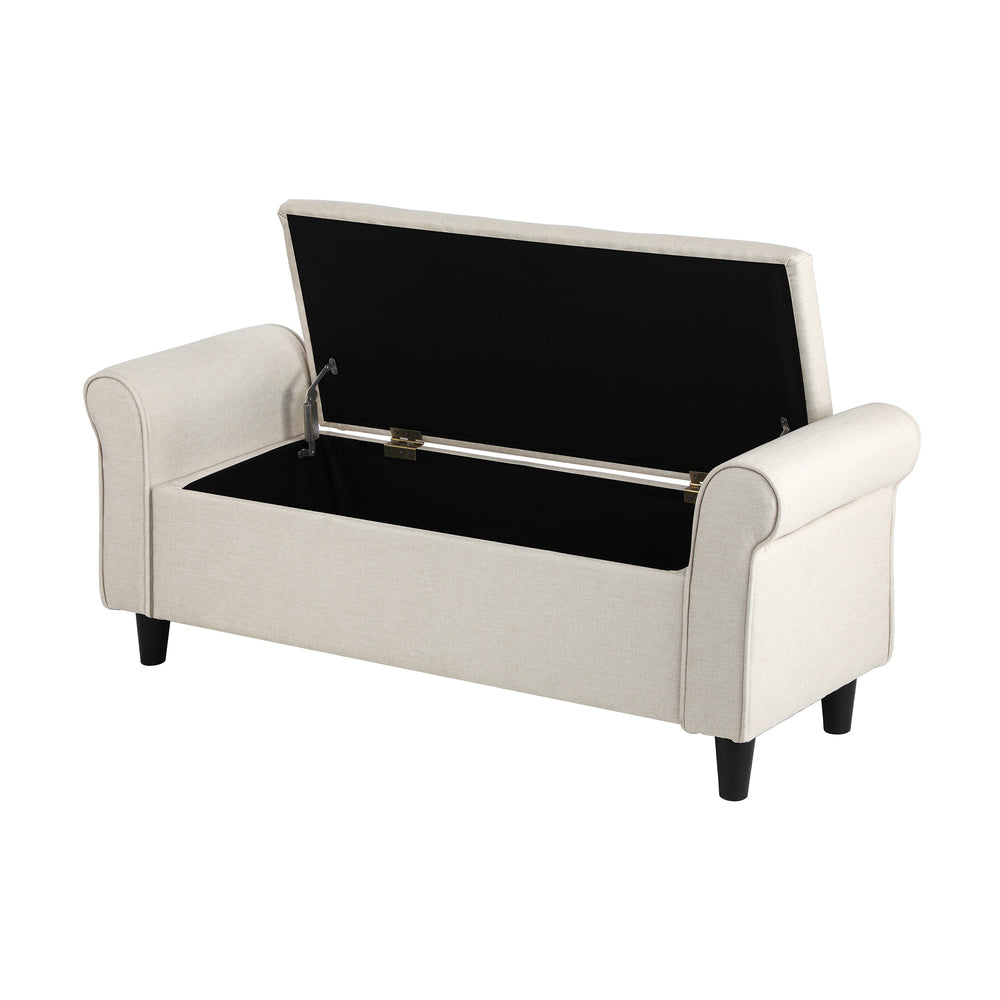Oikiture Storage Ottoman Blanket Box Linen Fabric Arm Foot Stool Couch Large Beige-Ottomans-PEROZ Accessories