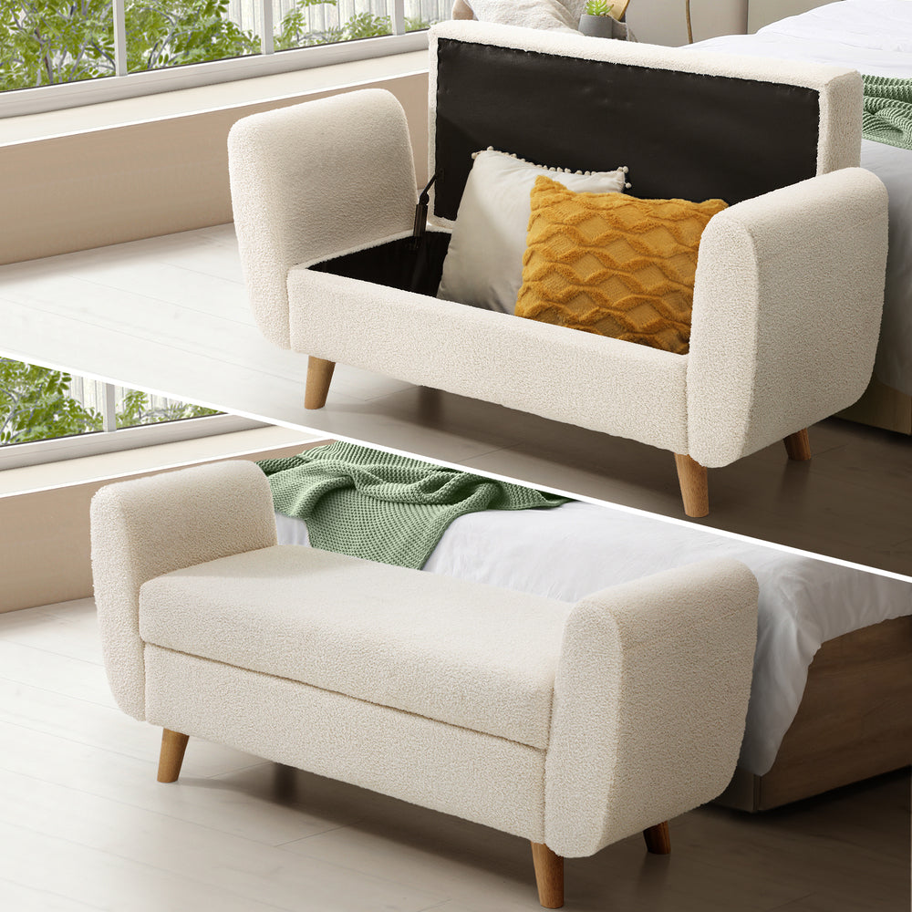Oikiture Storage Ottoman, 124 x 52 x 41 Footrest Stool Bench Padded Seat Storage Box Home Bedroom Furniture-Ottoman-PEROZ Accessories