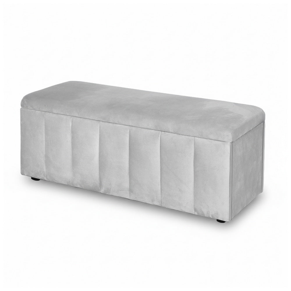 Artiss Storage Ottoman Blanket Box Velvet Grey 103cm-Furniture > Living Room > Ottomans & Footstools-PEROZ Accessories