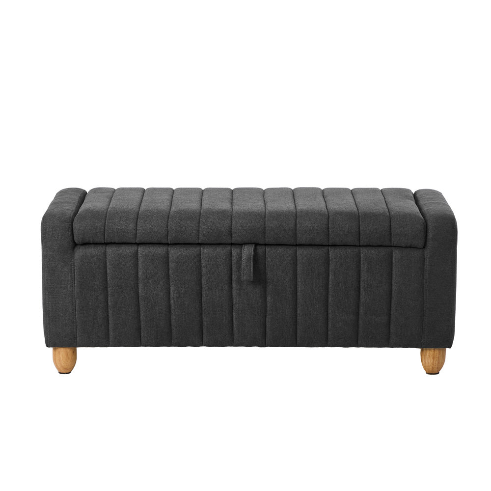 Oikiture Storage Ottoman Couch Footstool Linen Toy Chest Bench Grey-Ottoman-PEROZ Accessories