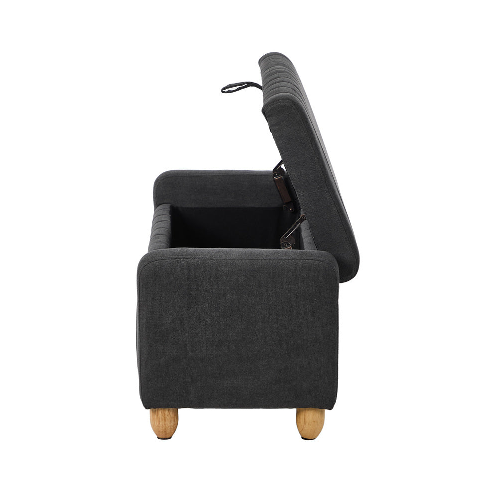 Oikiture Storage Ottoman Couch Footstool Linen Toy Chest Bench Grey-Ottoman-PEROZ Accessories