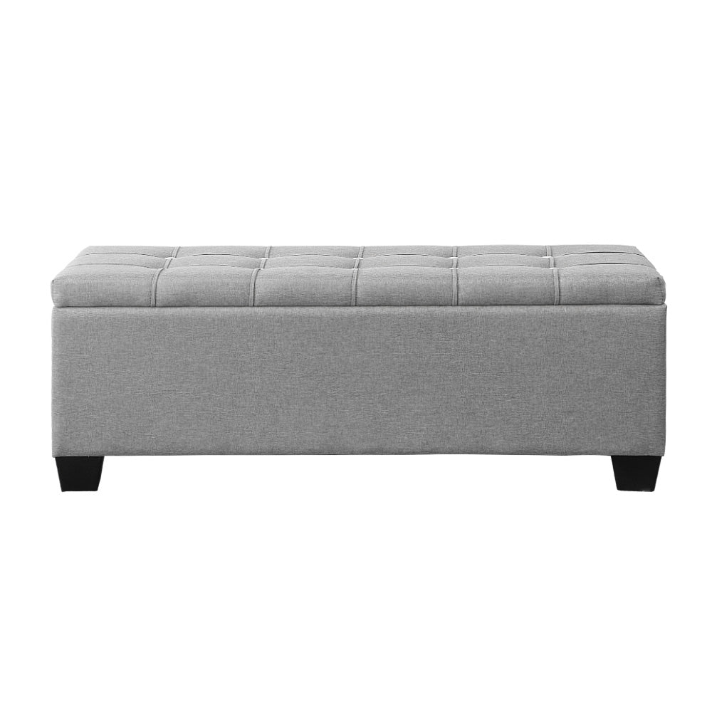 Artiss Storage Ottoman Blanket Box 97cm Button Linen Grey-Ottomans-PEROZ Accessories