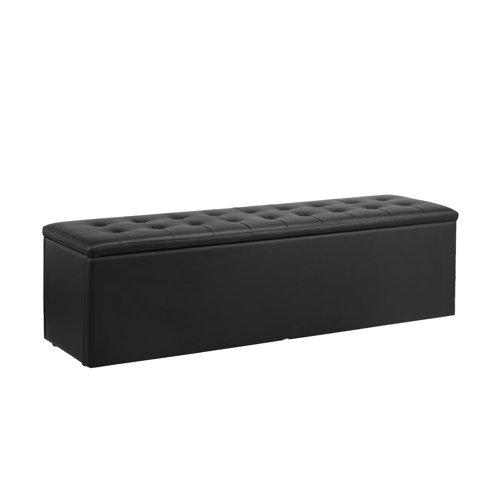 Oikiture Storage Ottoman Blanket Box Foot Stool XL Chest Toy PU Leather Black-Ottomans-PEROZ Accessories