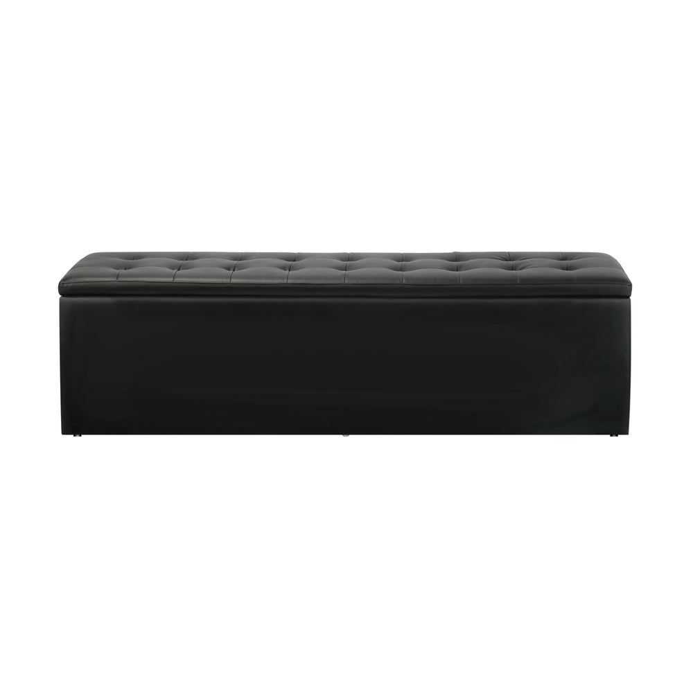 Oikiture Storage Ottoman Blanket Box Foot Stool XL Chest Toy PU Leather Black-Ottomans-PEROZ Accessories