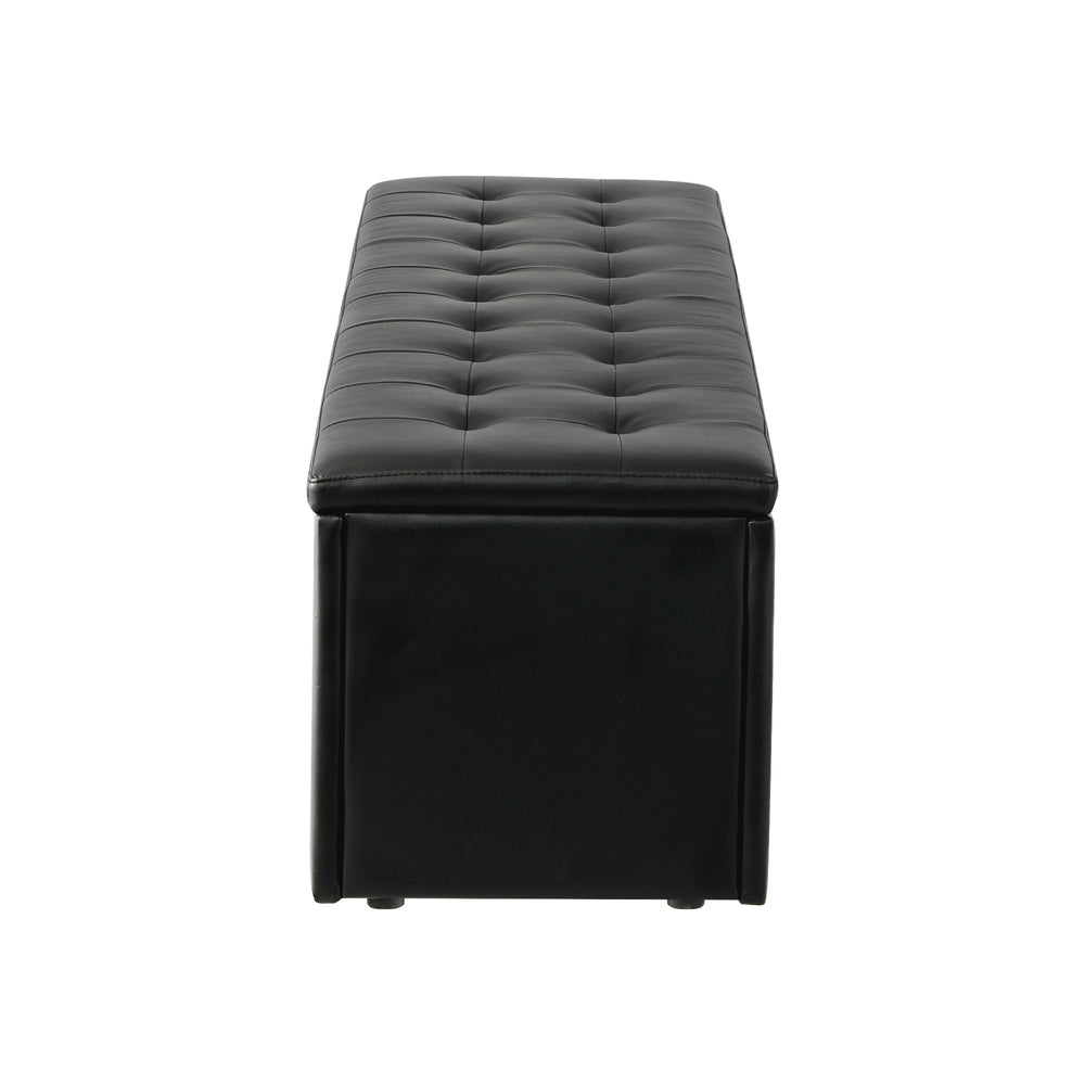 Oikiture Storage Ottoman Blanket Box Foot Stool XL Chest Toy PU Leather Black-Ottomans-PEROZ Accessories