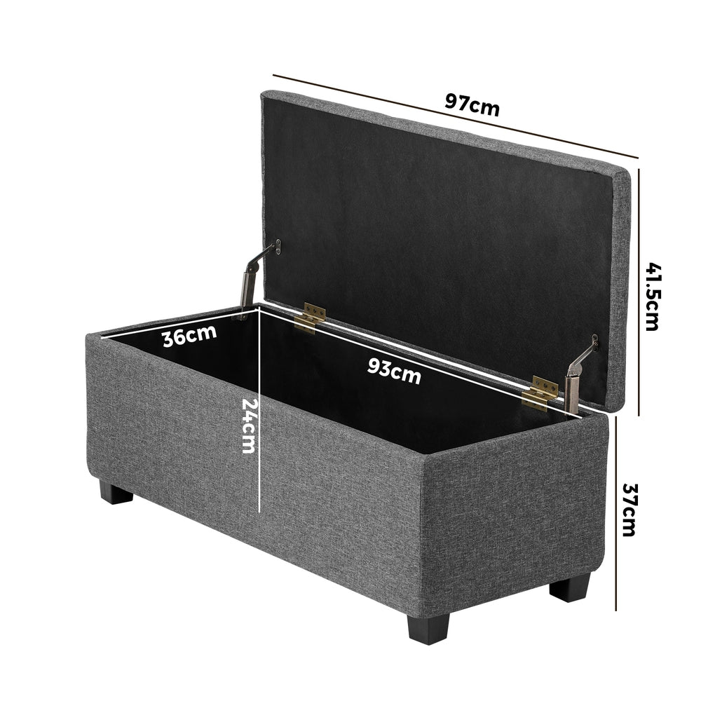 Oikiture Storage Ottoman Blanket Box Faux Linen Chest Toy Foot Stool LARGE Grey-Ottomans-PEROZ Accessories