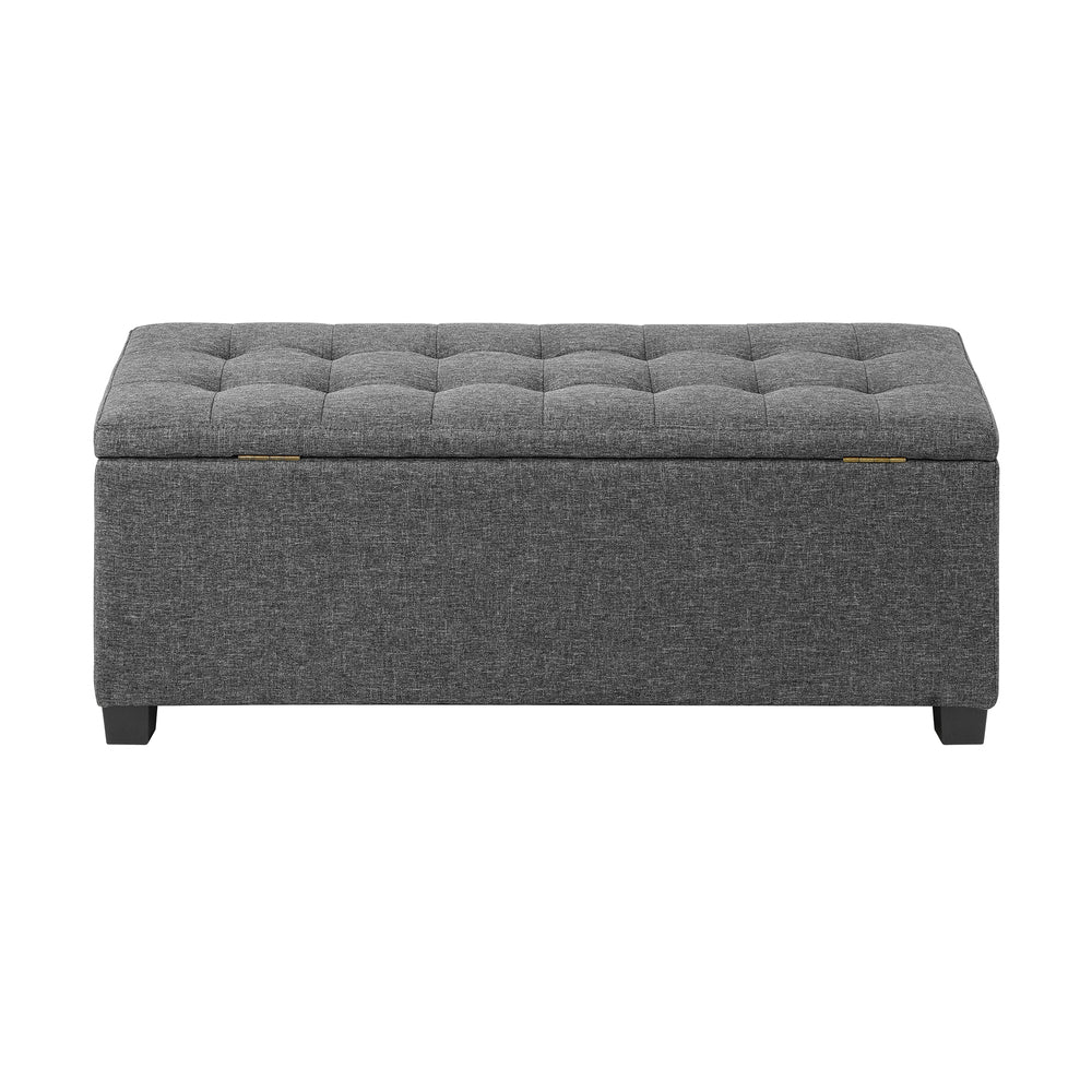 Oikiture Storage Ottoman Blanket Box Faux Linen Chest Toy Foot Stool LARGE Grey-Ottomans-PEROZ Accessories