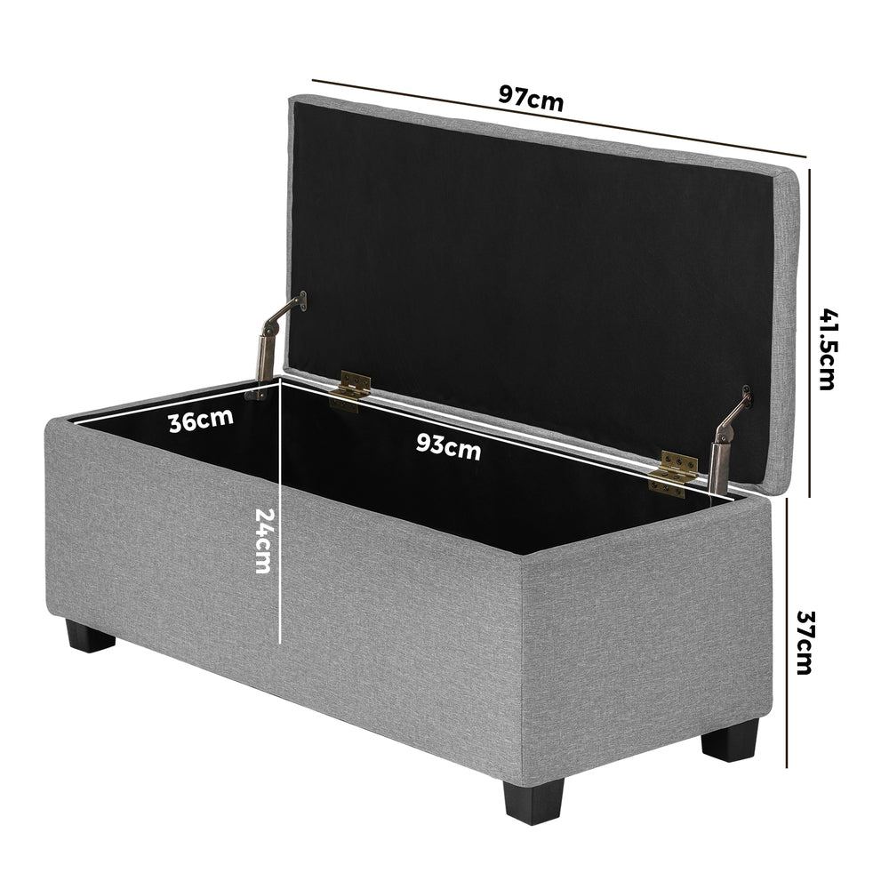 Oikiture Storage Ottoman Blanket Box Faux Linen Chest Toy Foot Stool LARGE-Ottomans-PEROZ Accessories