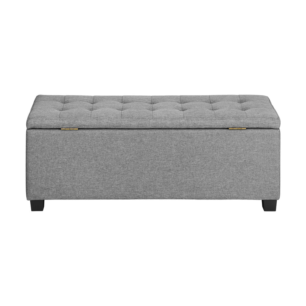 Oikiture Storage Ottoman Blanket Box Faux Linen Chest Toy Foot Stool LARGE-Ottomans-PEROZ Accessories
