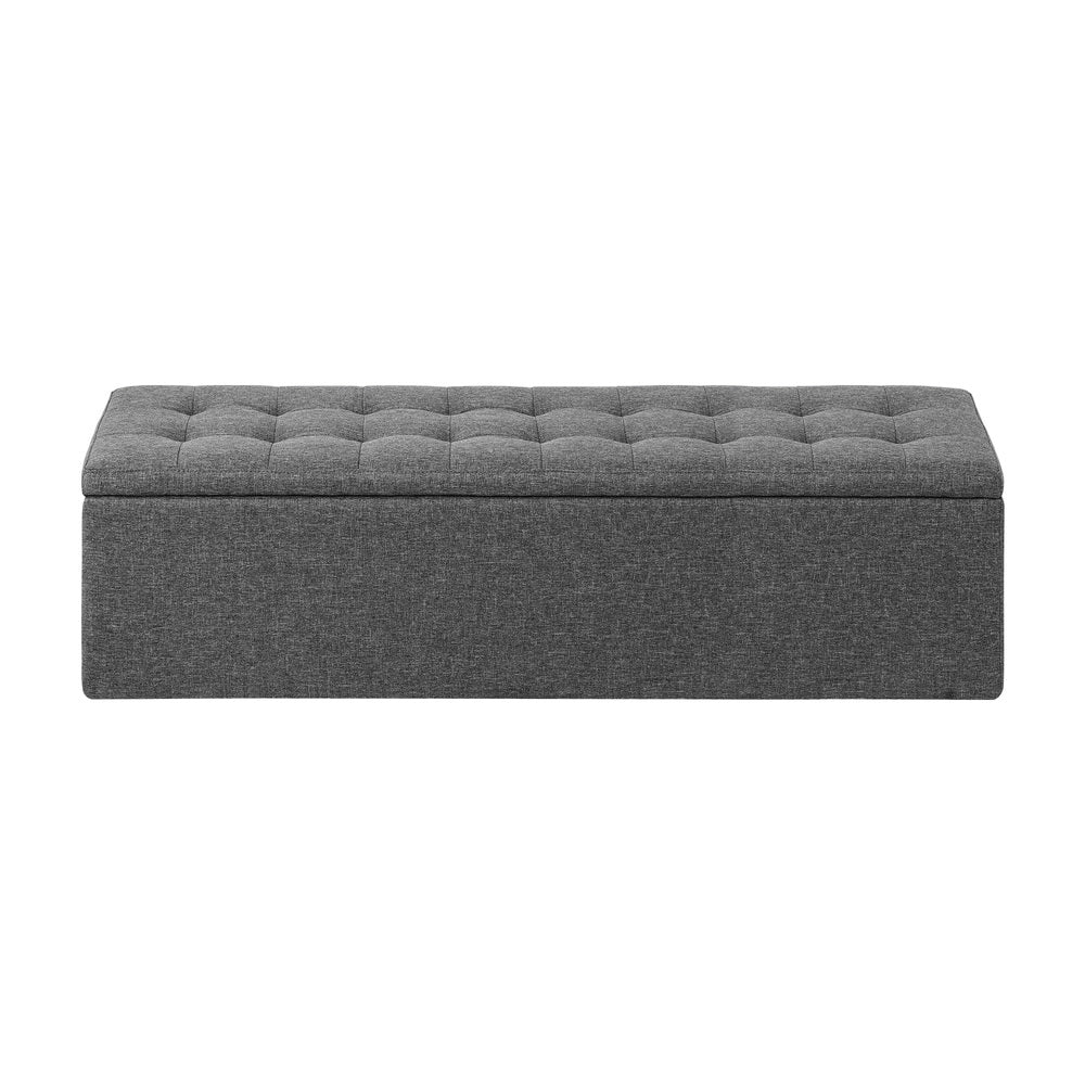 Oikiture Storage Ottoman Blanket Box Foot Stool XL Chest Toy Faux Linen Grey-Ottomans-PEROZ Accessories