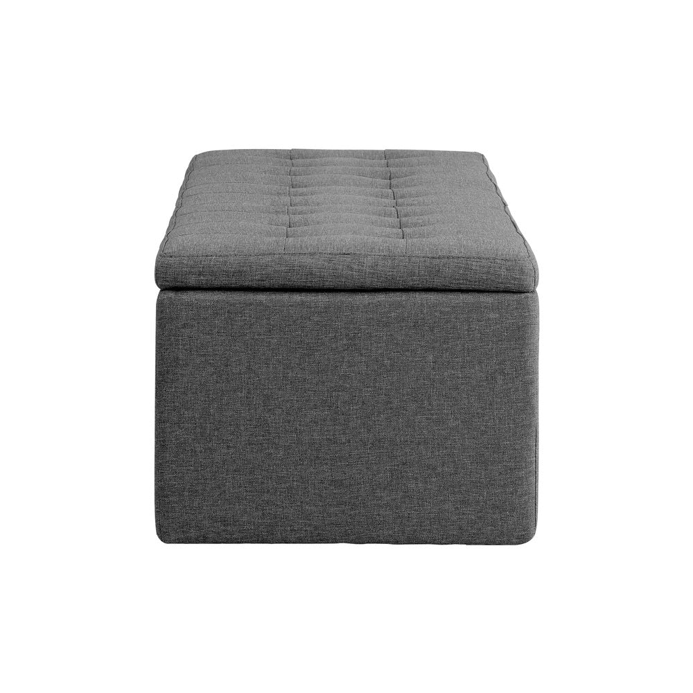 Oikiture Storage Ottoman Blanket Box Foot Stool XL Chest Toy Faux Linen Grey-Ottomans-PEROZ Accessories
