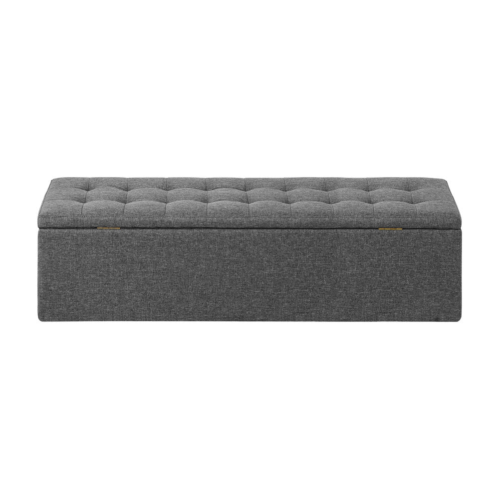 Oikiture Storage Ottoman Blanket Box Foot Stool XL Chest Toy Faux Linen Grey-Ottomans-PEROZ Accessories