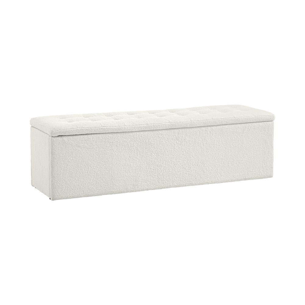 Oikiture Storage Ottoman Blanket Box Foot Stool XL Chest Toy Sherpa Linen White-Ottoman-PEROZ Accessories