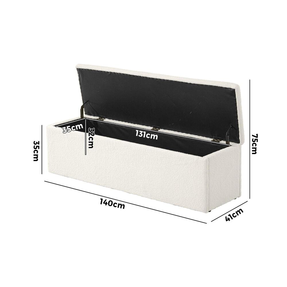 Oikiture Storage Ottoman Blanket Box Foot Stool XL Chest Toy Sherpa Linen White-Ottoman-PEROZ Accessories